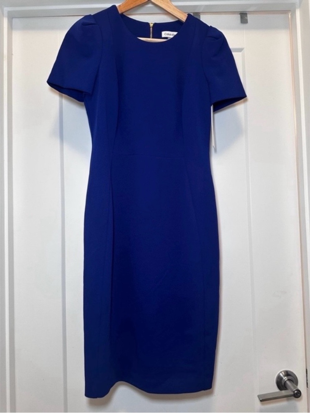 💙 NWT! Blue CALVIN KLEIN Puff Sleeve Sheath Dress - Size 8